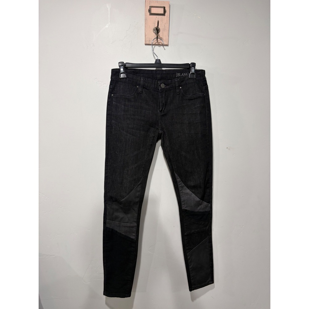 Blank NYC Women Black Moto Patchwork Skinny Jeans Faux Leather Panels Size 26